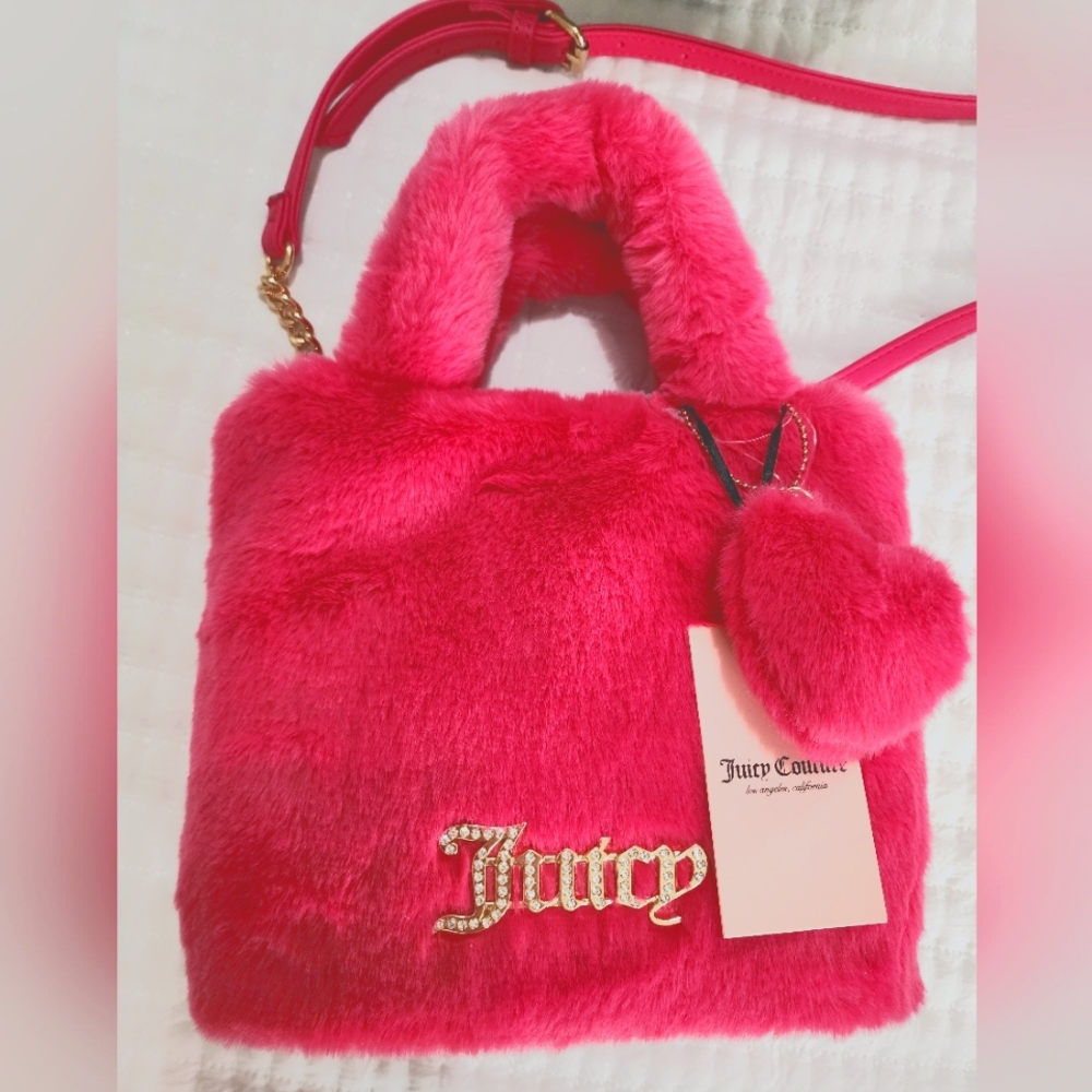 Juicy Couture Faux Fur Pink Bag Purse Fluffy Mini Tote NEW